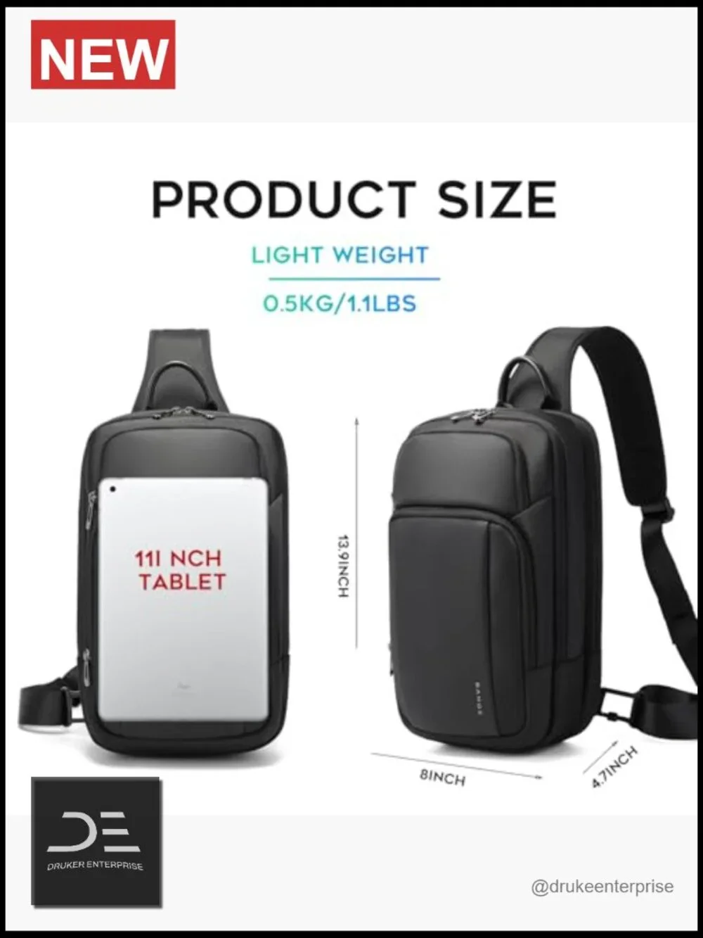 Waterproof Sling Bag with Tablet Compartment Crossbody Backpack